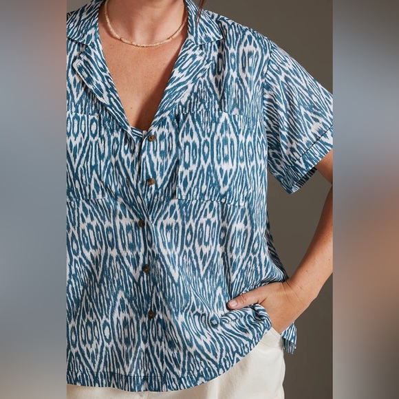 PILCRO‎ Anthropologie Printed Voile Surf Button Down Shirt Size 3X - Picture 8 of 10